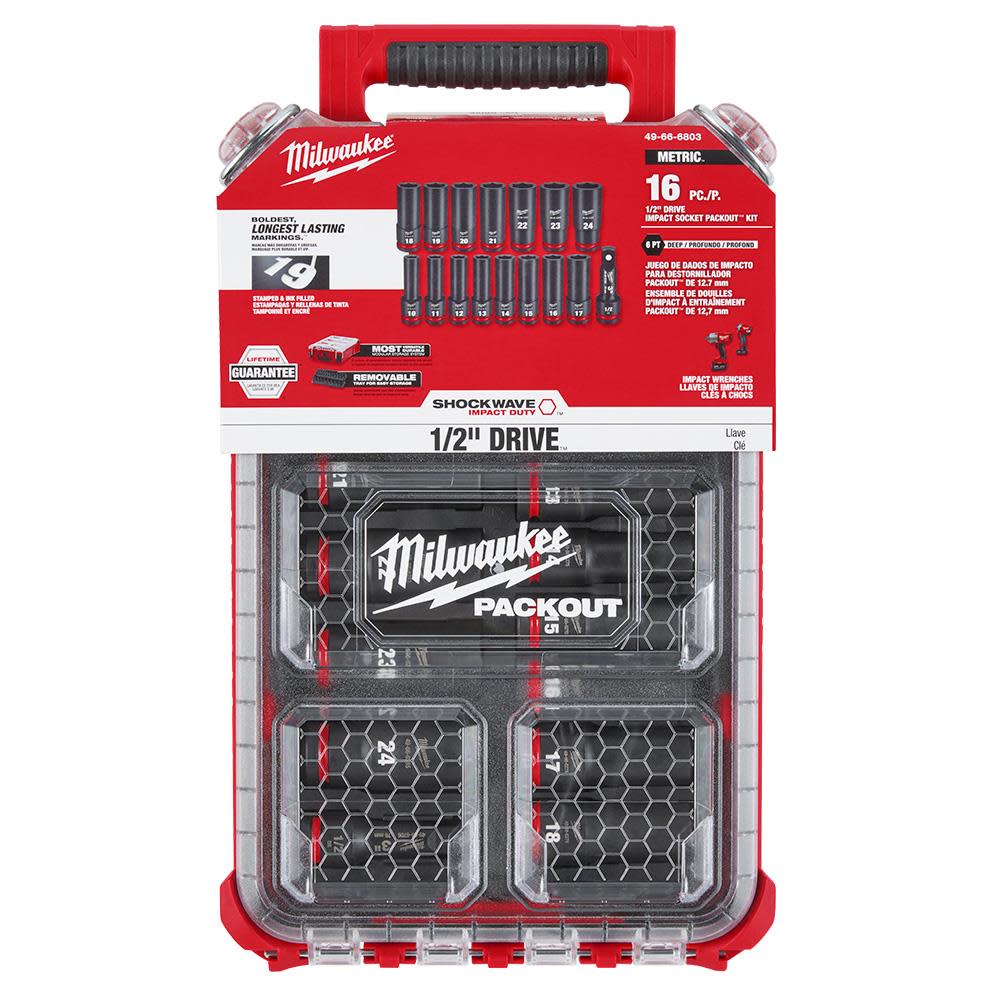 Milwaukee SHOCKWAVE Impact Duty Socket 1/2 Dr 16pc MM PACKOUT Set - Ascmtools