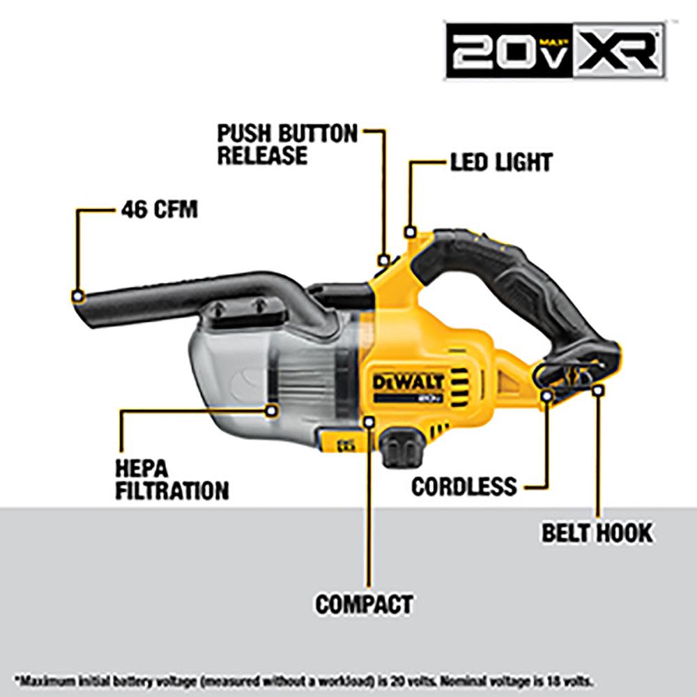 DEWALT 20V Dry Hand Vacuum Cordless Bare Tool - Ascmtools