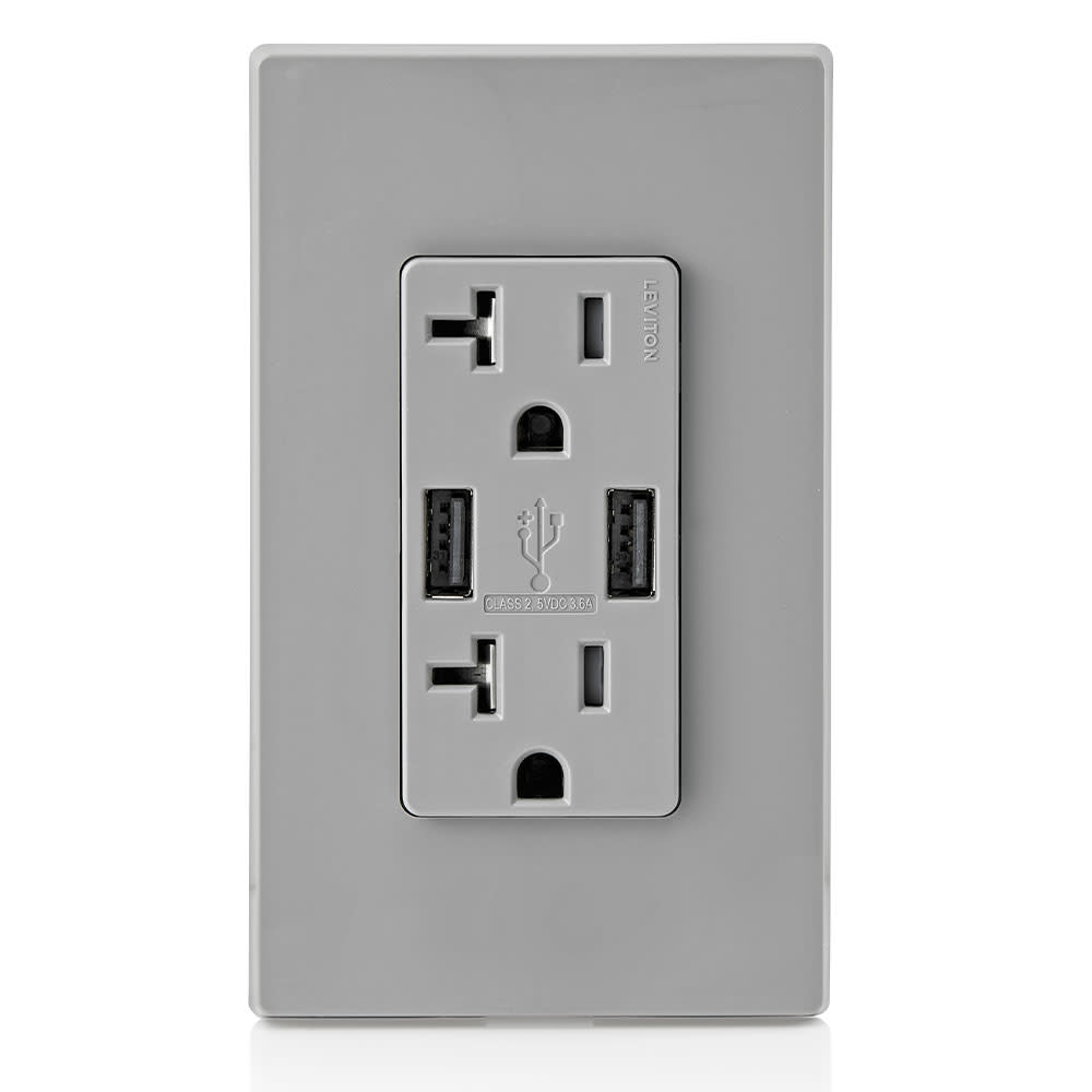 Leviton Combination Duplex Receptacle/Outlet 20A 125V Gray - Ascmtools
