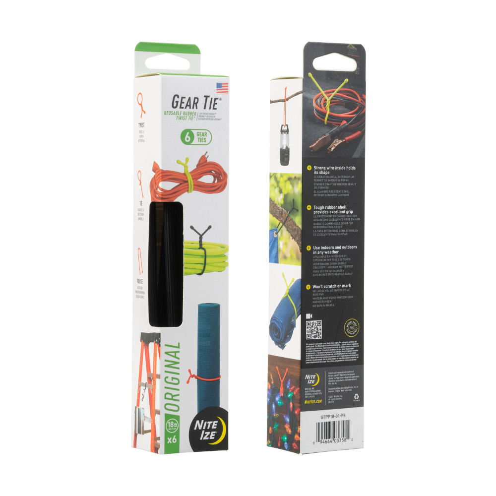 Nite Ize Gear Tie ProPack 18″ 6pk Black - Ascmtools