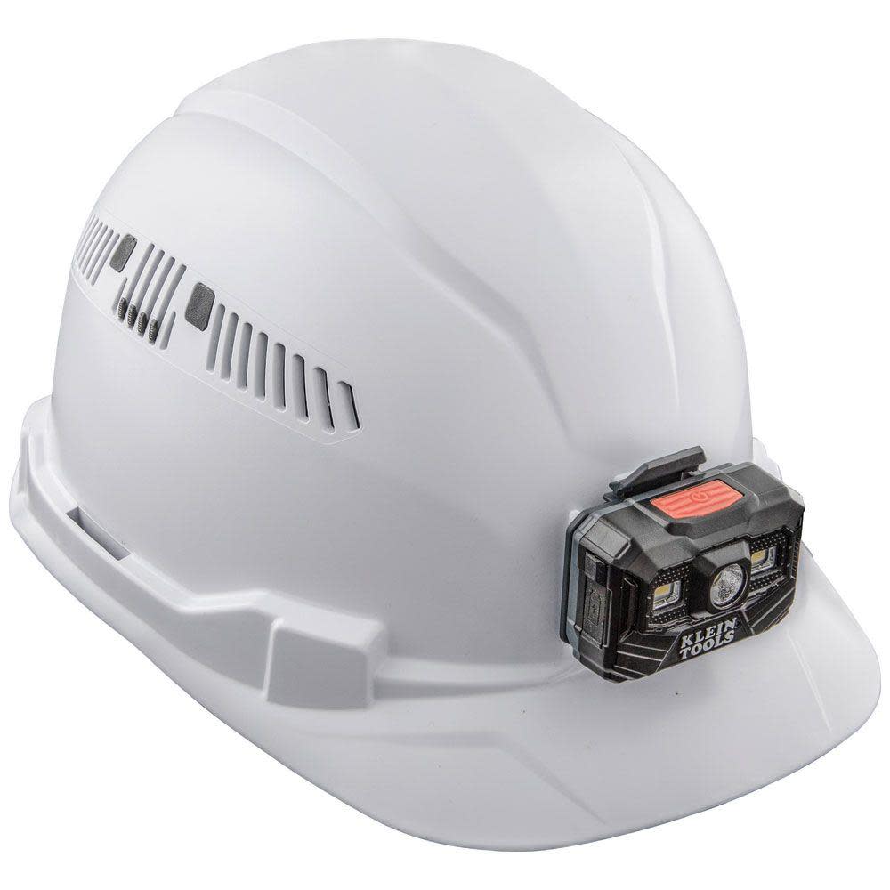 Klein Tools Hard Hat Vented Cap Style with Rechargeable Headlamp White - Ascmtools