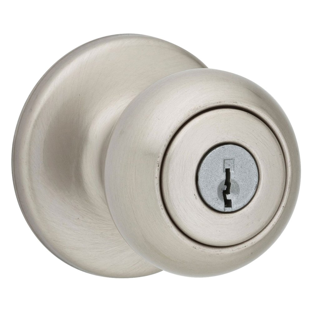 Kwikset Satin Nickel Security Keyed Entry Exterior Cove Lockset Knob - Ascmtools