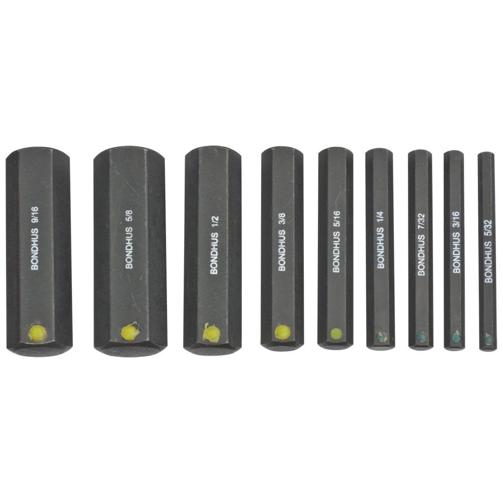Bondhus 9pc Prohold Hex Socket Bit Set 5/32-5/8 - Ascmtools