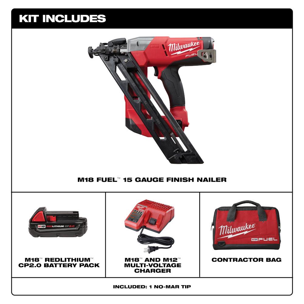 Milwaukee M18 FUEL 15 Gauge Finish Nailer Kit - Ascmtools