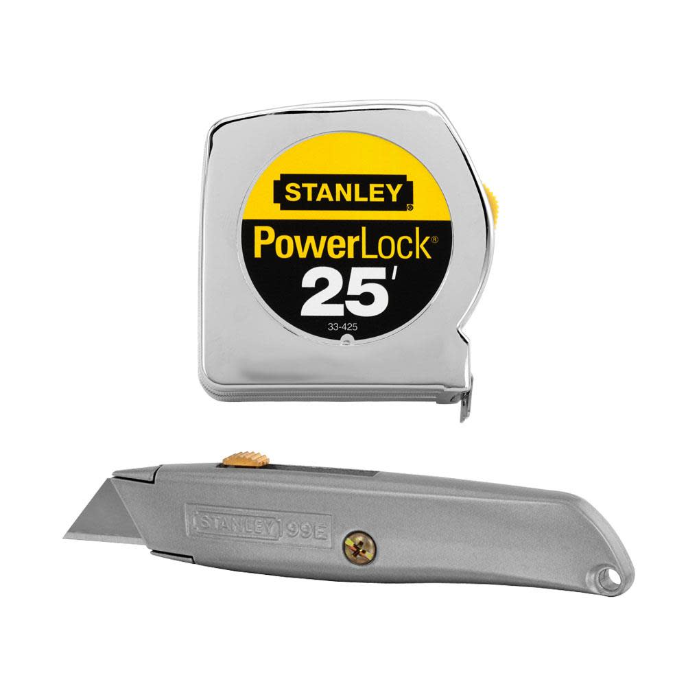 Stanley 25Ft PowerLock Tape Measure and Utility Knife Combo Kit - Ascmtools