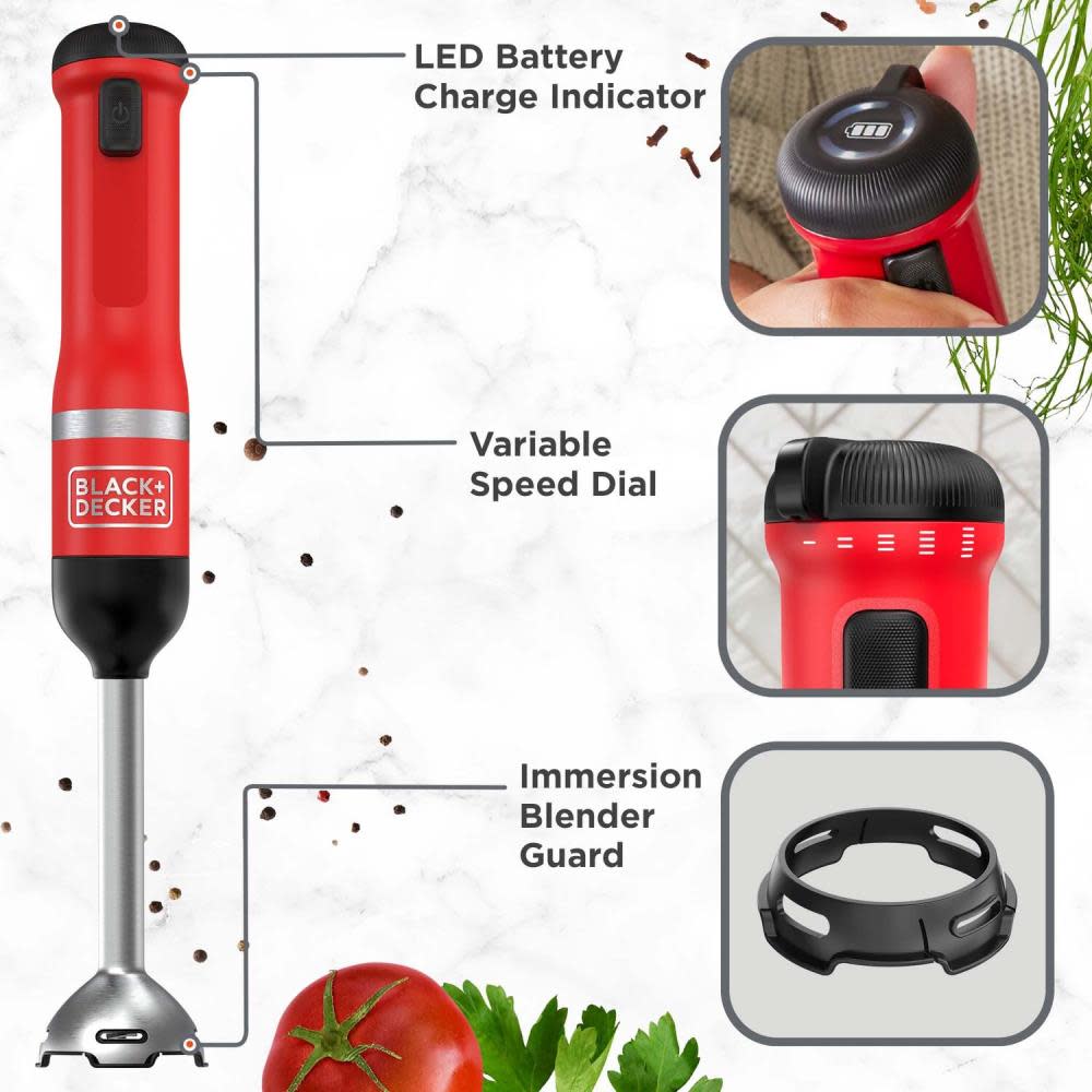 Black and Decker kitchen wand Cordless Immersion Blender Red - Ascmtools