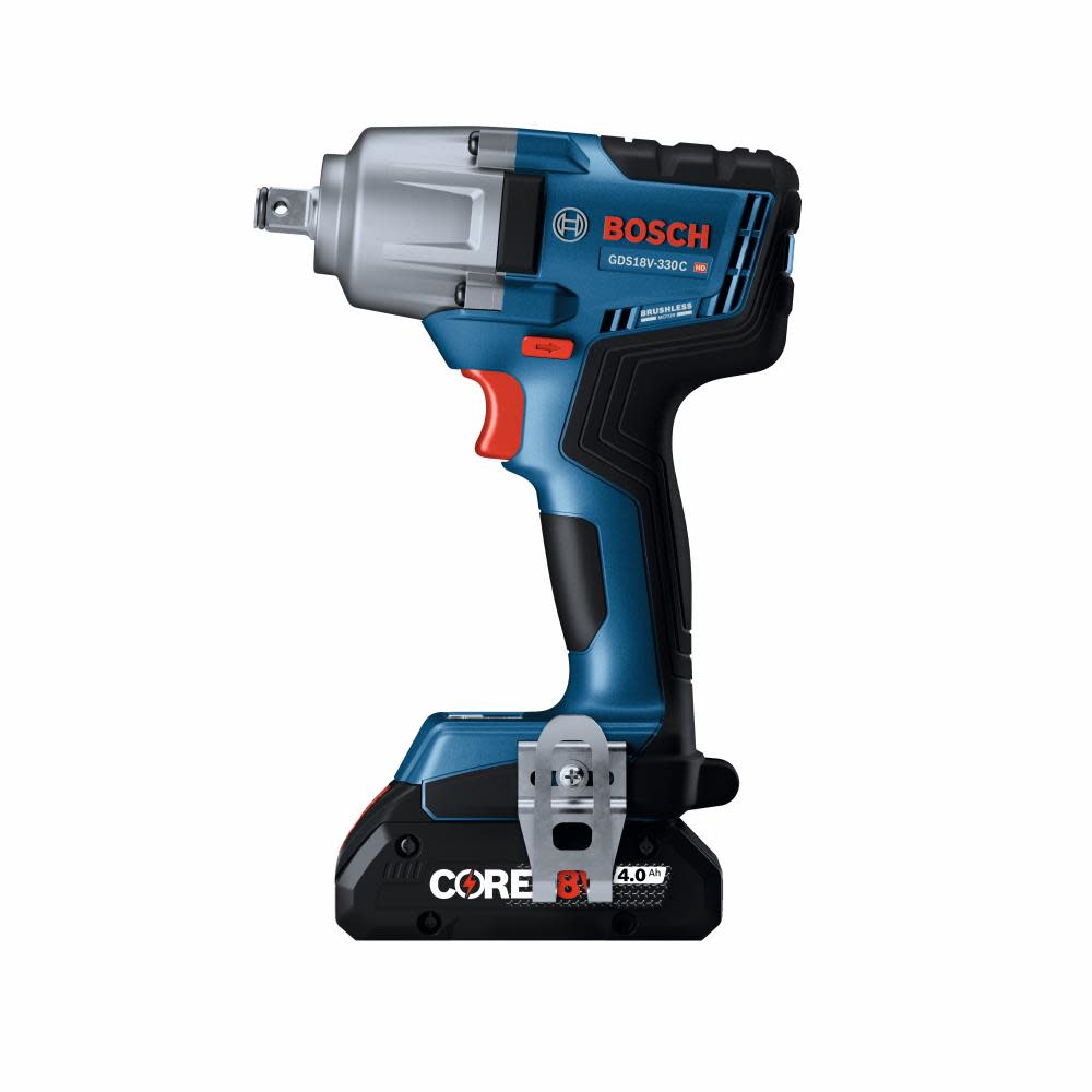 Bosch 18V 1/2″ Mid Torque Impact Wrench Kit Connected Ready with Frictin Ring and Thru Hole and 2 CORE18V 4.0 Ah Compact Batteries - Ascmtools