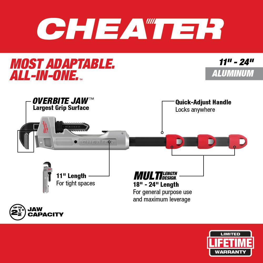Milwaukee CHEATER Adaptable Pipe Wrench Aluminum - Ascmtools