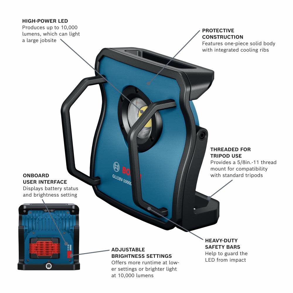 Bosch LED Floodlight 10000Lumen Tool Only GLI18V-10000CN - Ascmtools
