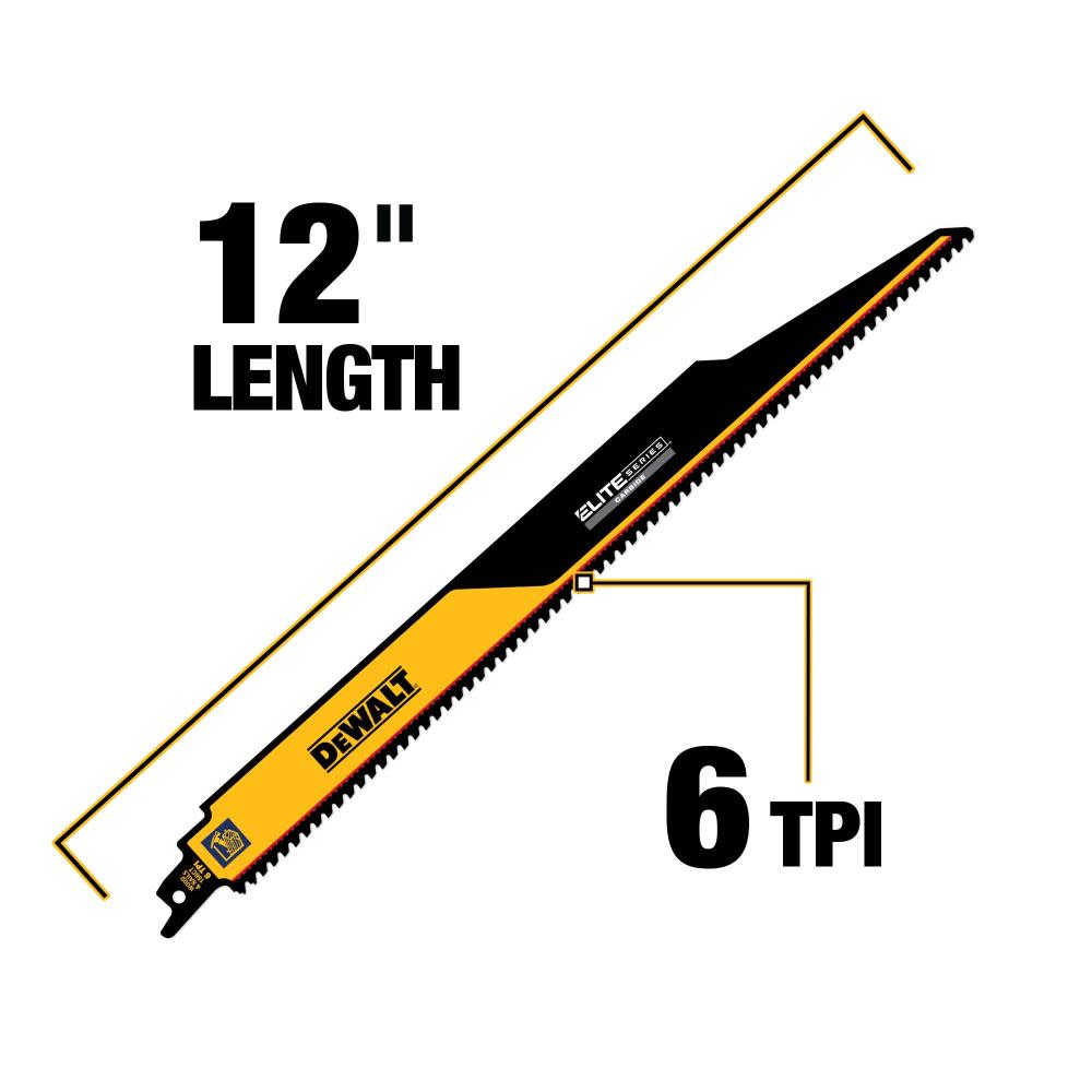 DEWALT ELITE SERIES Reciprocating Saw Blade 3pk Carbide Tipped 12″ 6 TPI Demolition - Ascmtools