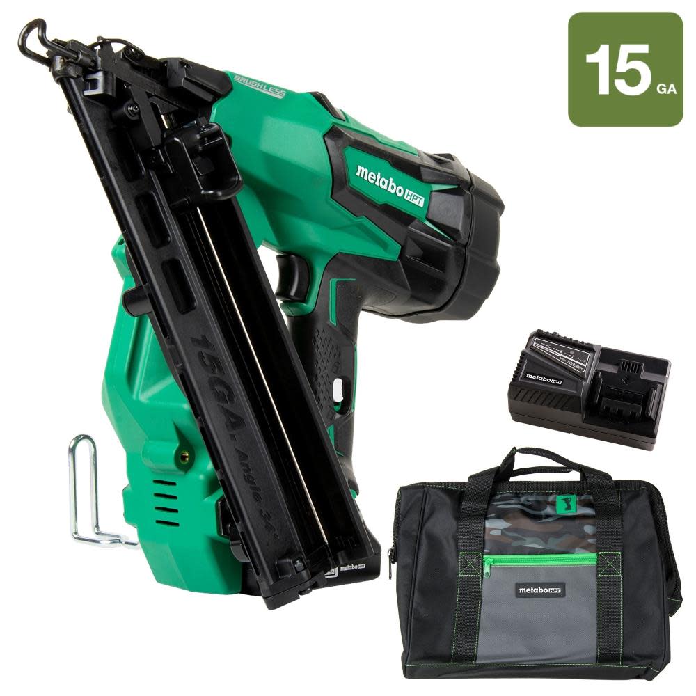 Metabo HPT 2-1/2 In. 18V Brushless Lithium Ion 15 Gauge Angled Finish Nailer - Ascmtools