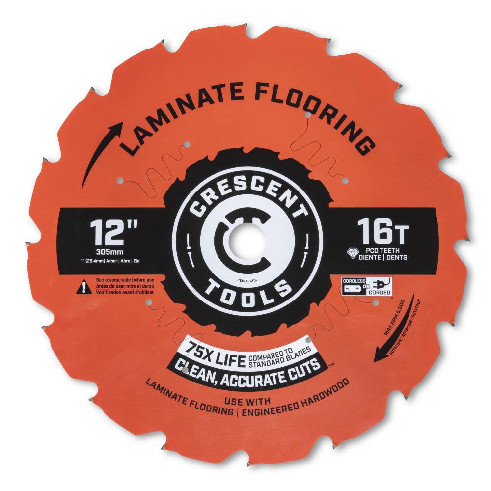 Crescent Circular Saw Blade 12″ x 16 Tooth Laminate Flooring - Ascmtools