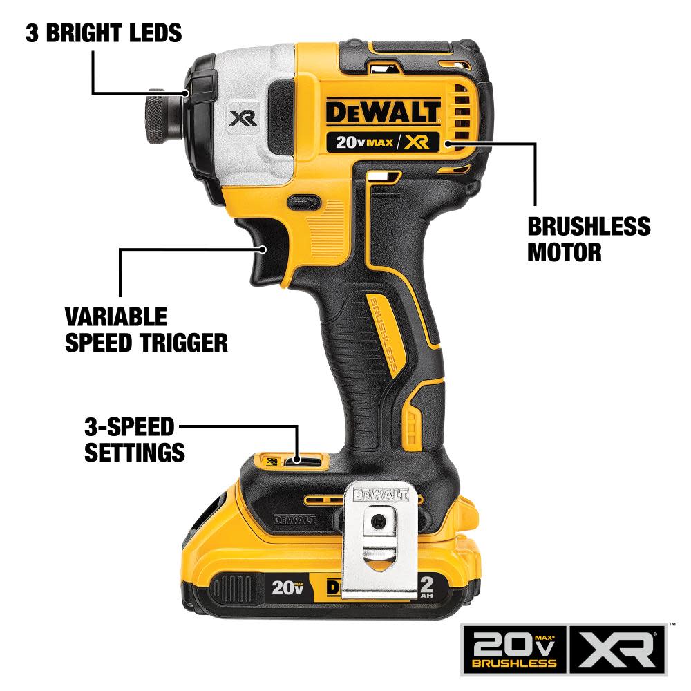 DEWALT 20 V MAX XR Brushless 1/4 In. 3-Speed Impact Driver - Ascmtools