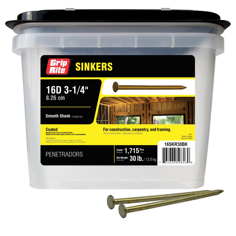 Grip Rite 30-Lb 9-Gauge 3.25-in Vinyl-Coated Smooth Sinker Nails - Ascmtools