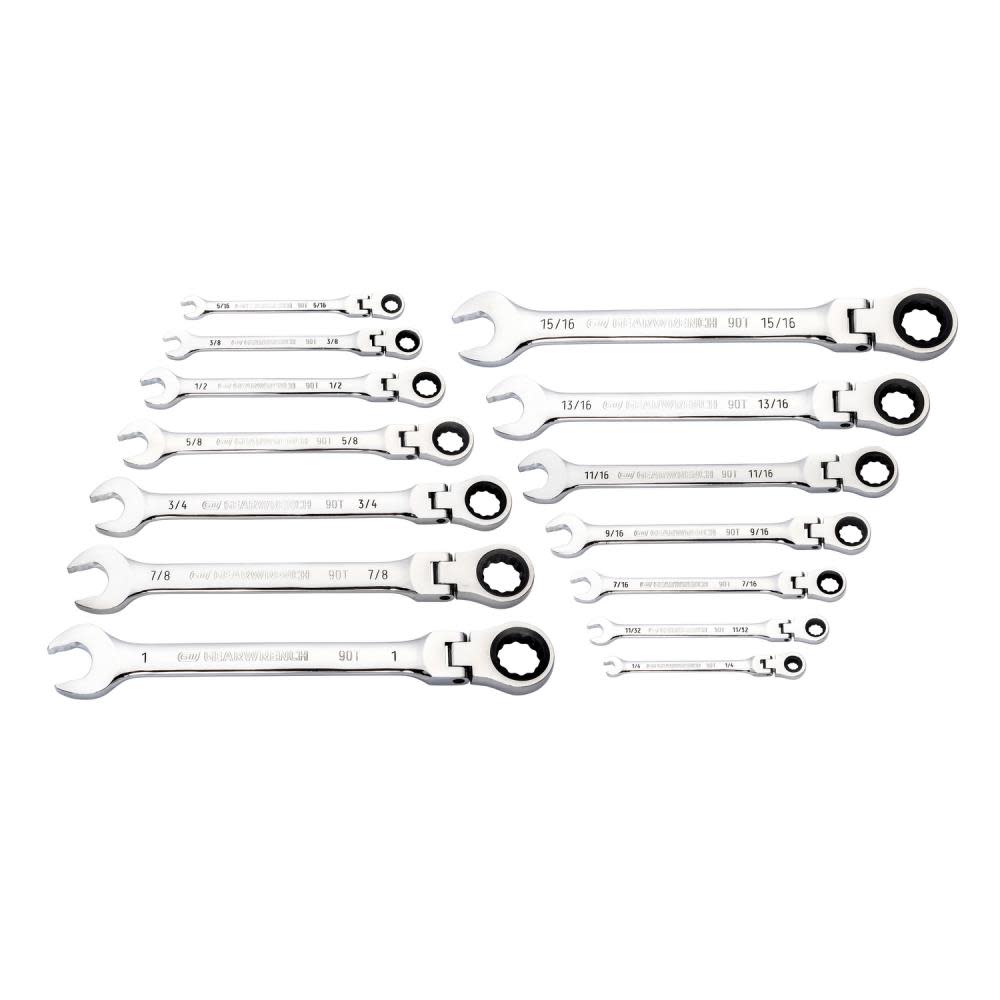 GEARWRENCH 14 Pc 90T 12 Point Flex Head Ratcheting Combination SAE Wrench Set - Ascmtools