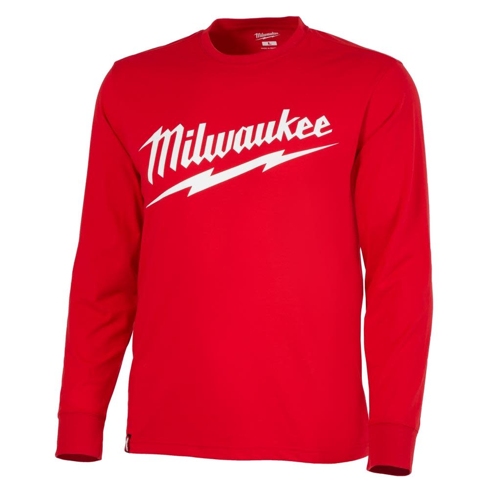 Milwaukee Heavy Duty T-Shirt Big Logo Long Sleeve Red - Ascmtools