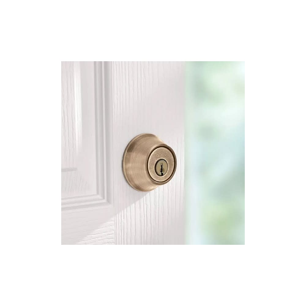 Kwikset Antique Brass Single Cylinder Deadbolt with Pin & Tumbler - Ascmtools