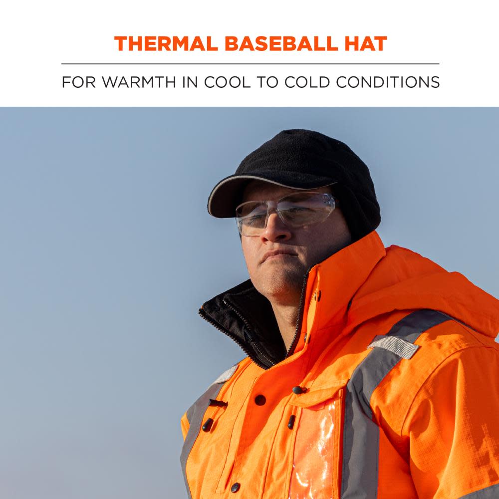 Ergodyne N-Ferno 6807 Black Winter Baseball Cap with Ear Flaps - Ascmtools