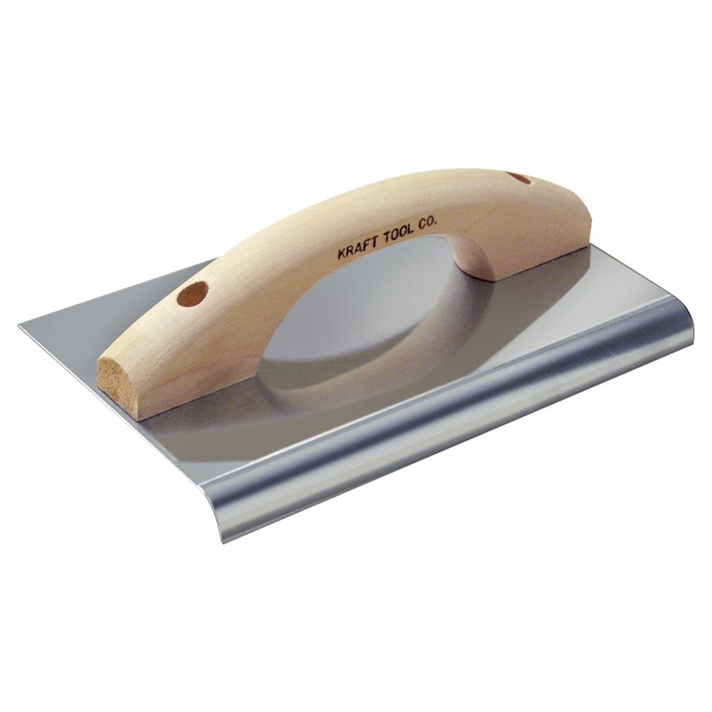 Kraft Tool Co 10 In. x 6 In. 1/2 In. R Stainless Steel Edger with Wood Float Handle - Ascmtools