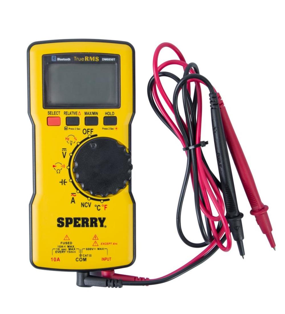 Sperry Instruments DM6850T Digital Multimeter Thin TRMS Bluetooth Autoranging 600 V AC/DC 10A Current Continuity Resistance Capacitance Frequency Temperature - Ascmtools
