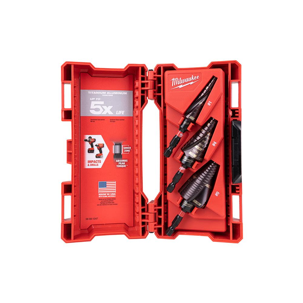 Milwaukee SHOCKWAVE Impact Duty Step Bit 3pc Set (#1 #2 #4) - Ascmtools
