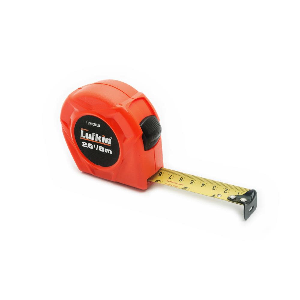 Crescent Lufkin Tape Measure 1 In. x 8 m Hi-Viz Orange Metric Power Return - Ascmtools