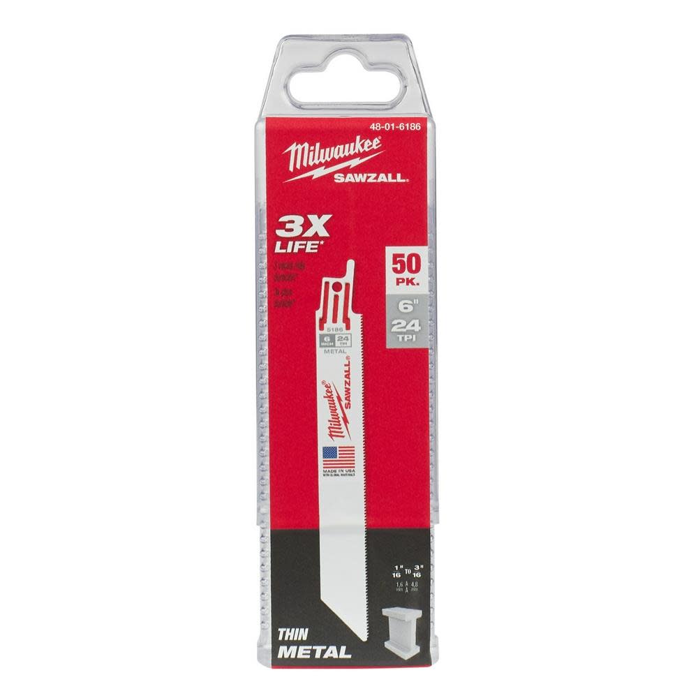 Milwaukee 6 in. 24 TPI Thin Kerf SAWZALL Blades (50 Pack) - Ascmtools