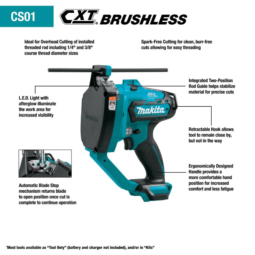 Makita 12V max CXT Lithium-Ion Brushless Cordless Threaded Rod Cutter Tool Only - Ascmtools