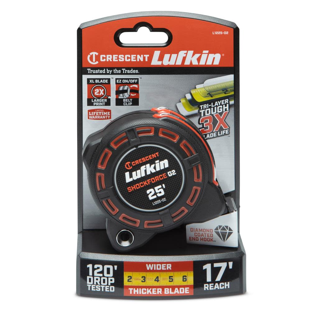 Crescent Lufkin Shockforce G2 Tape Measure 1 1/4″ x 25′ - Ascmtools