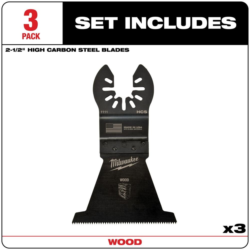 Milwaukee OPEN-LOK 2-1/2″ HCS WOOD BLADES 3PK - Ascmtools