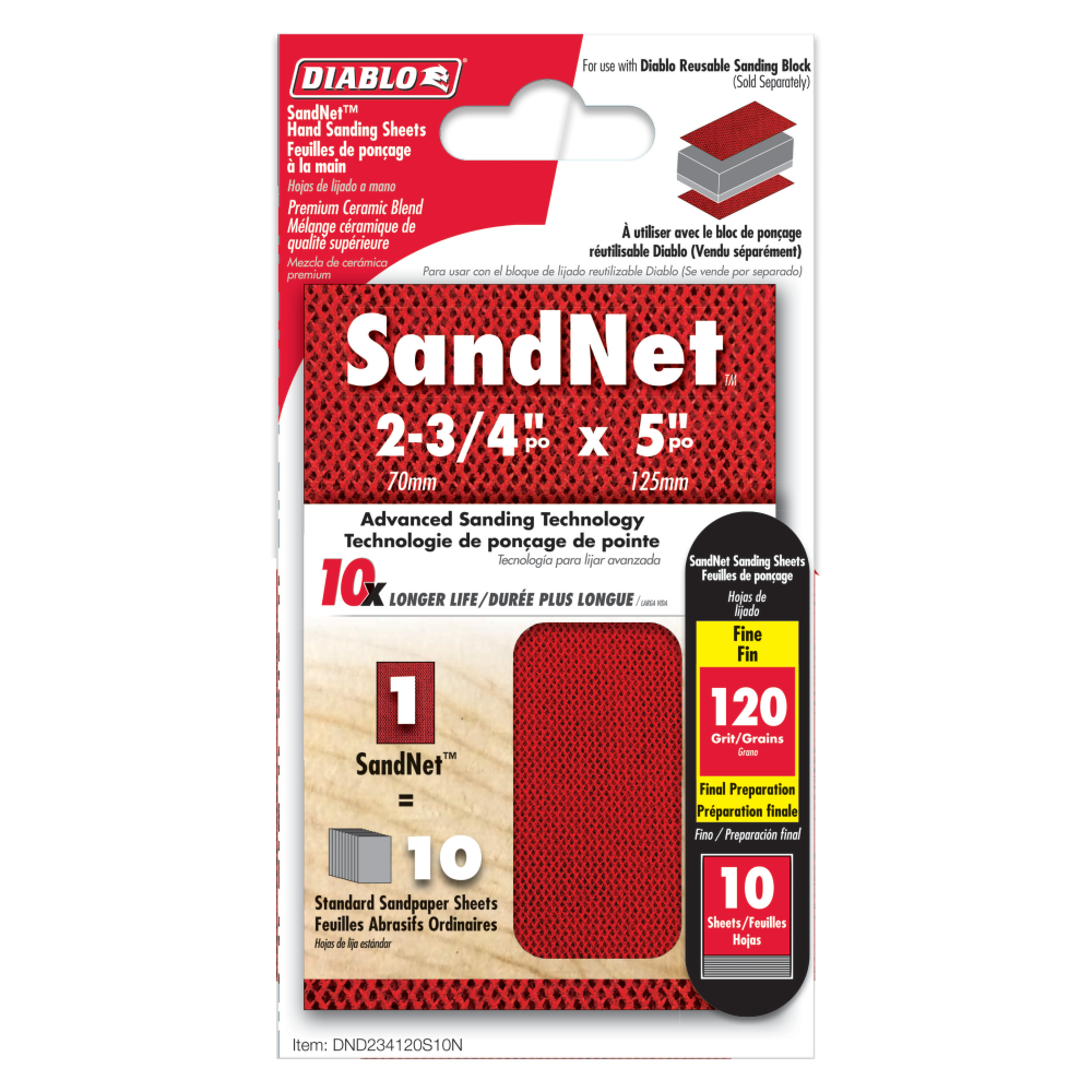 Diablo Tools SandNET Sanding Sheets 2 3/4″ x 5″ 120 Grit Reusable 10pc - Ascmtools