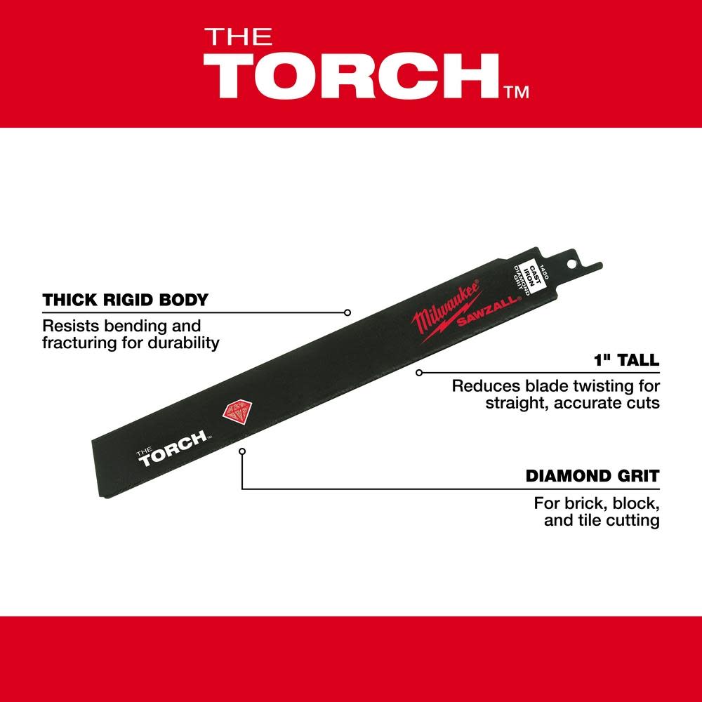 Milwaukee 9 in. Diamond Grit the Torch SAWZALL Blade - Ascmtools