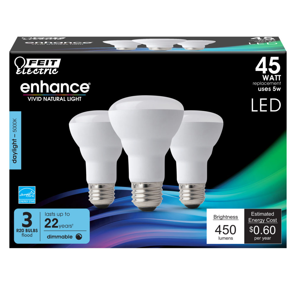 Feit Electric 45W R20 5000K Dimmable Reflector LED Bulb 3pk - Ascmtools