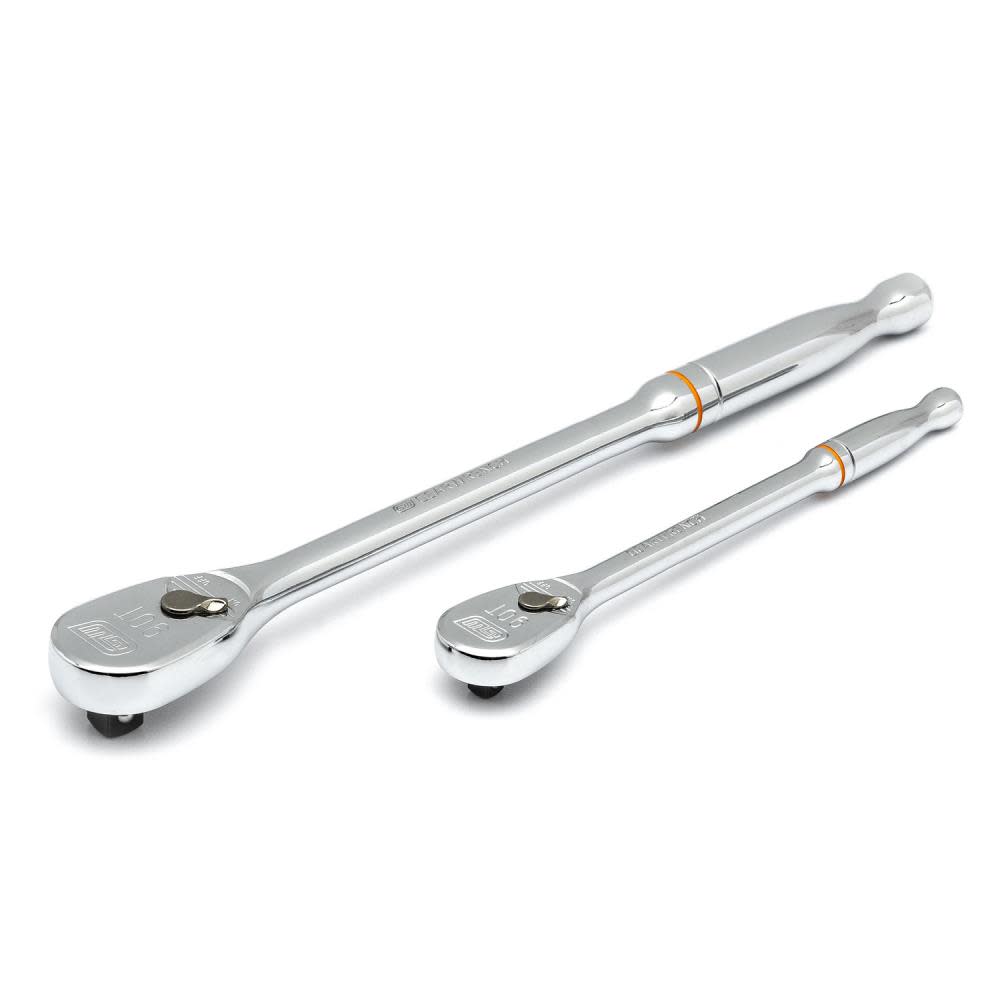 GEARWRENCH 2 Pc 1/4″ & 3/8″ Drive 90 Tooth Long Handle Teardrop Ratchet Set - Ascmtools
