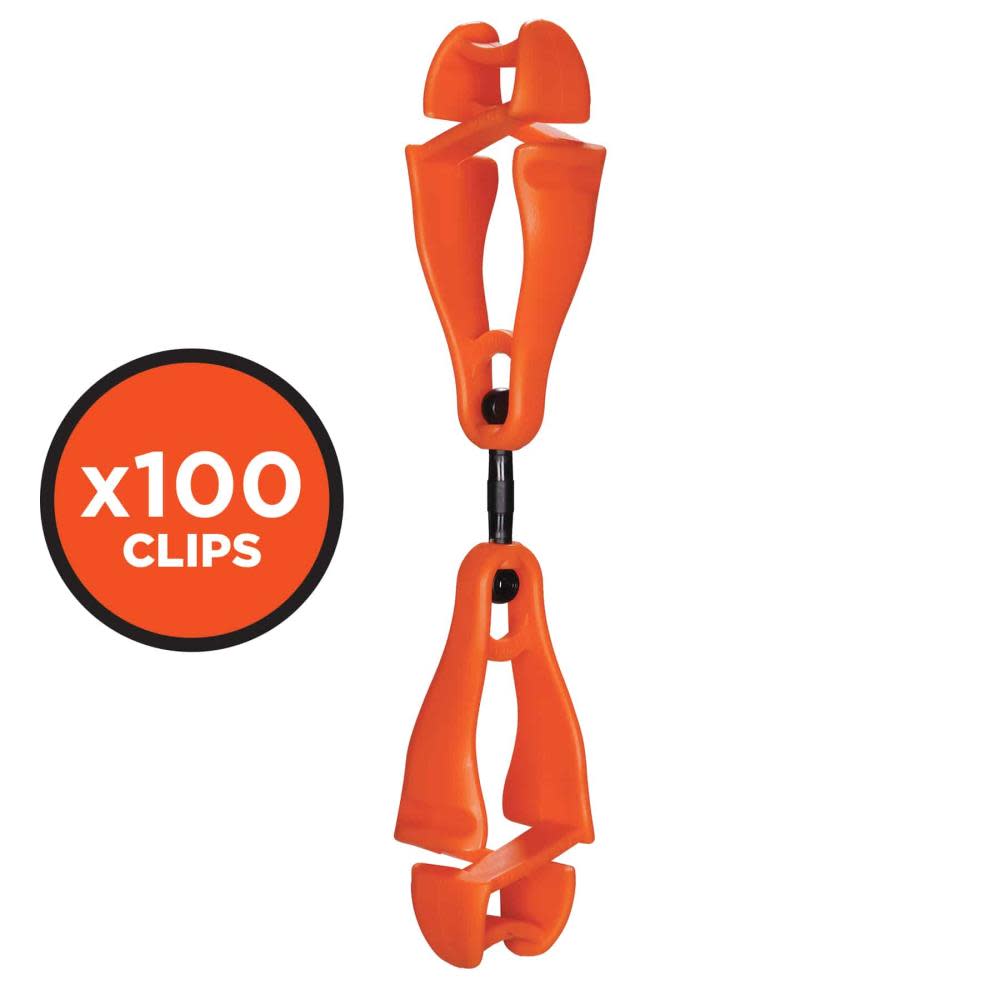 Ergodyne Squids 3420-BULK Swivel Glove Clip Holder Dual Clips Orange 100pk - Ascmtools