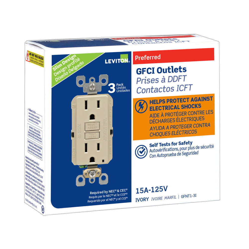 Leviton SmartlockPro GFCI Outlet 15A 125V Duplex Ivory NEMA 5-15R 3pk - Ascmtools