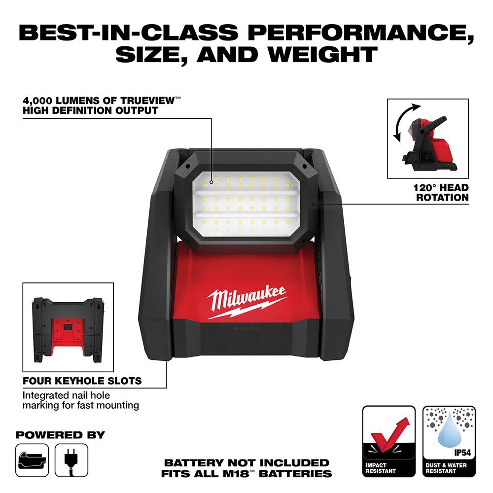 Milwaukee M18 ROVER Dual Power Flood Light Bare Tool - Ascmtools
