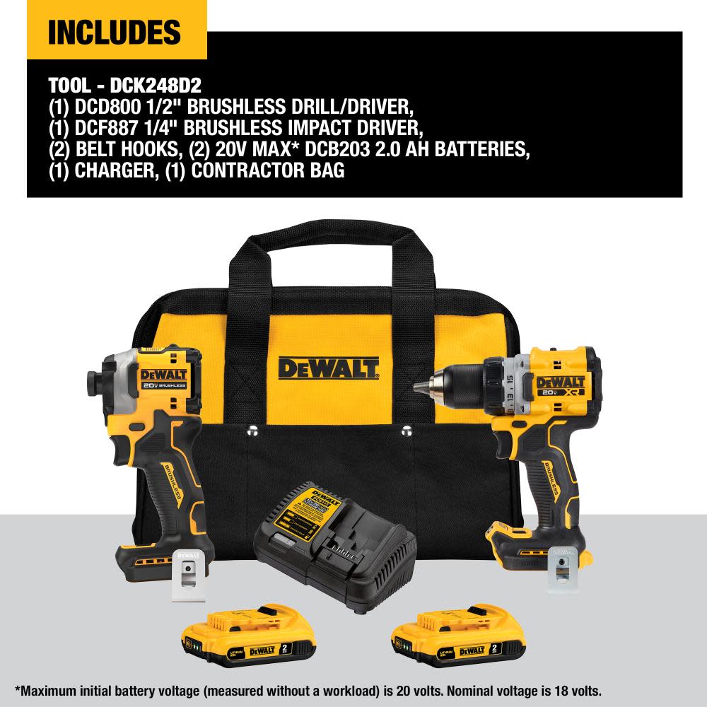 DEWALT 20V MAX XR 1/2″ Drill/Driver & 1/4″ Impact Driver Kit - Ascmtools