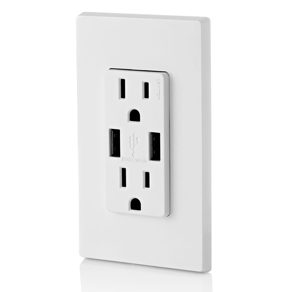 Leviton Receptacle/Outlet & 3.6A USB Charger 15A 125V White - Ascmtools