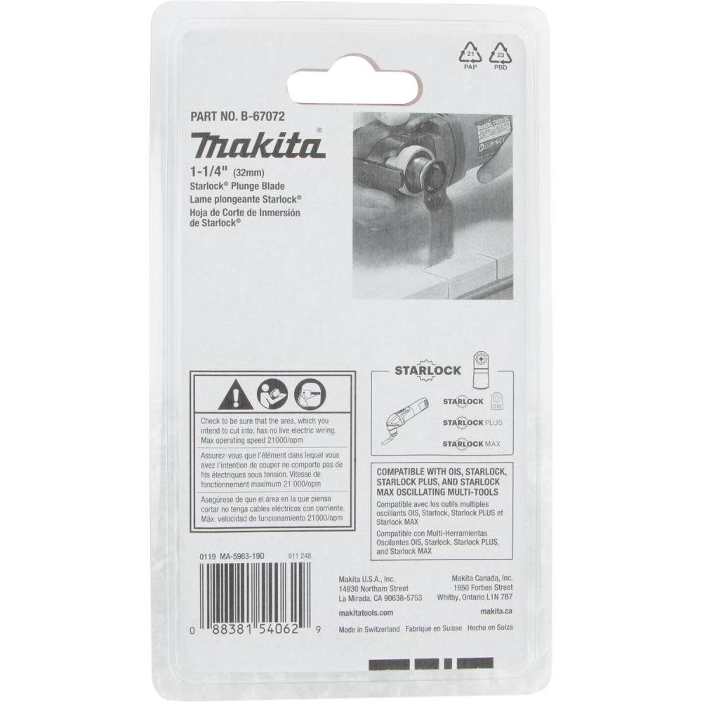 Makita 1-1/4″ Starlock Plunge Blade (BiM) 14TPI - Ascmtools
