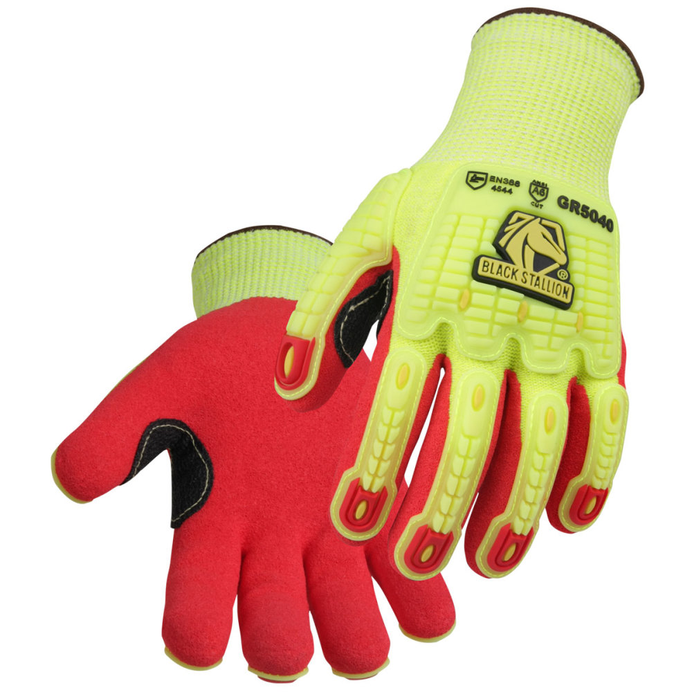 Black Stallion Red/Yellow Nitrile-Coated Knit Gloves Large - Ascmtools