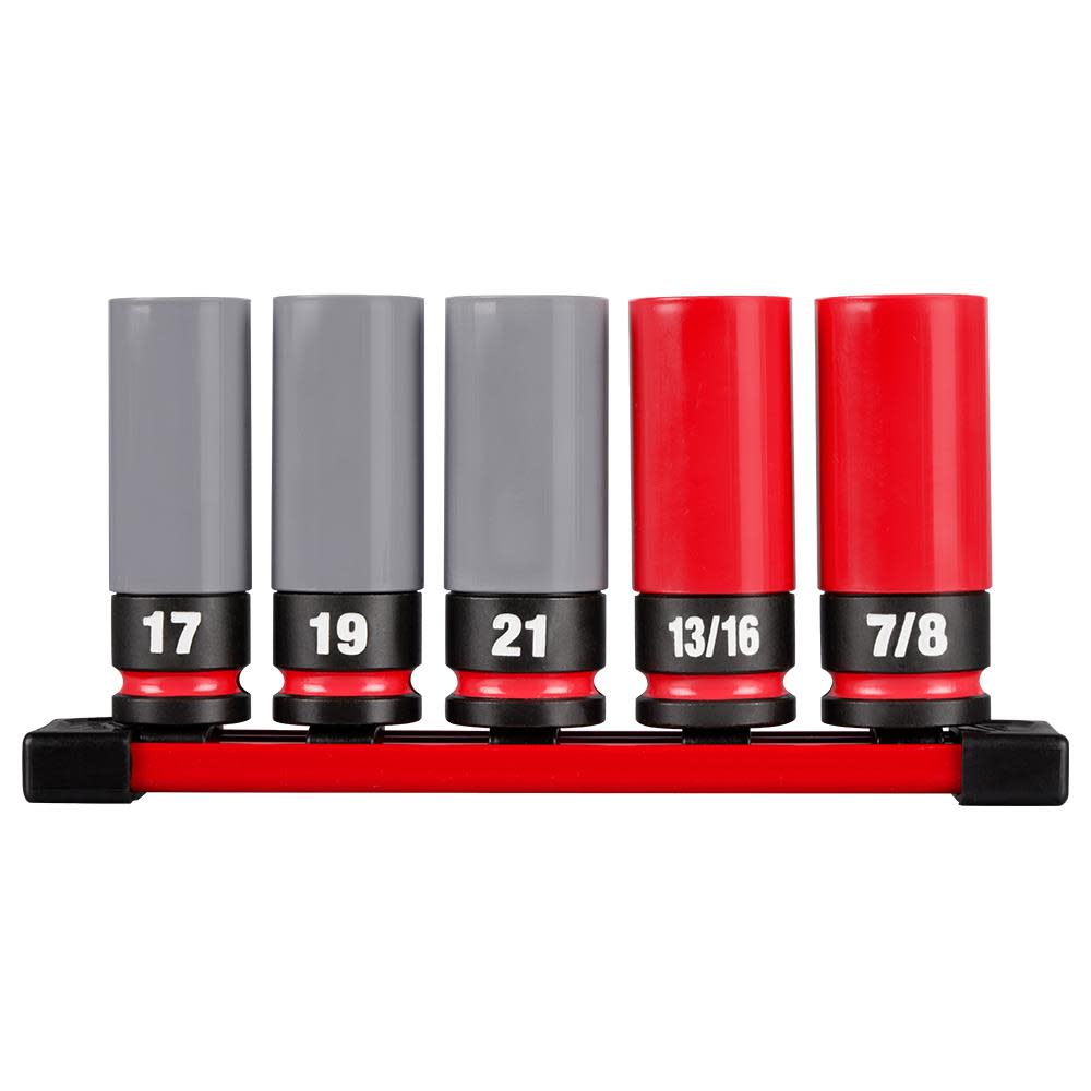 Milwaukee SHOCKWAVE Impact Duty Socket 1/2 Drive SAE & Metric 5PC Lug Nut Wheel Set - Ascmtools