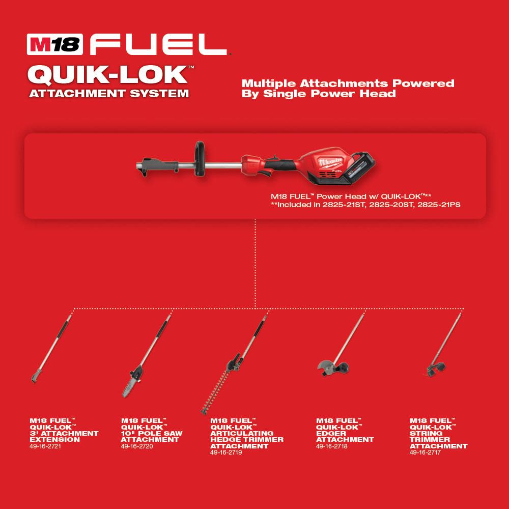 Milwaukee M18 FUEL QUIK-LOK 10″ Pole Saw Kit & Brush Cutter Attachment Bundle - Ascmtools