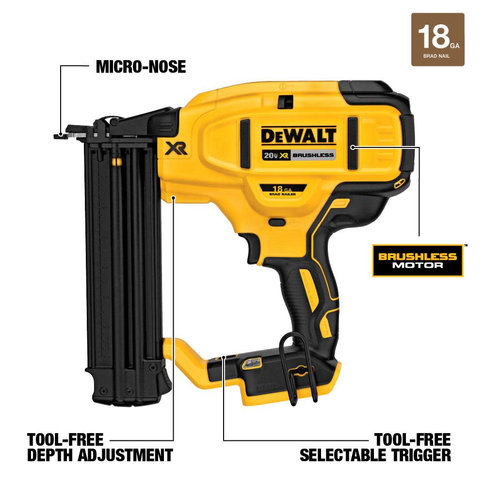 DEWALT 20 V MAX* XR 18 Gauge Brad Nailer – Tool Only - Ascmtools