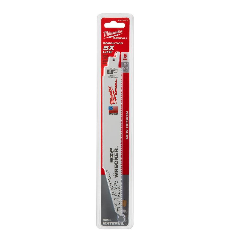 Milwaukee The Wrecker Multi-Material SAWZALL Blade 9 In. 7/11TPI 5 pk - Ascmtools