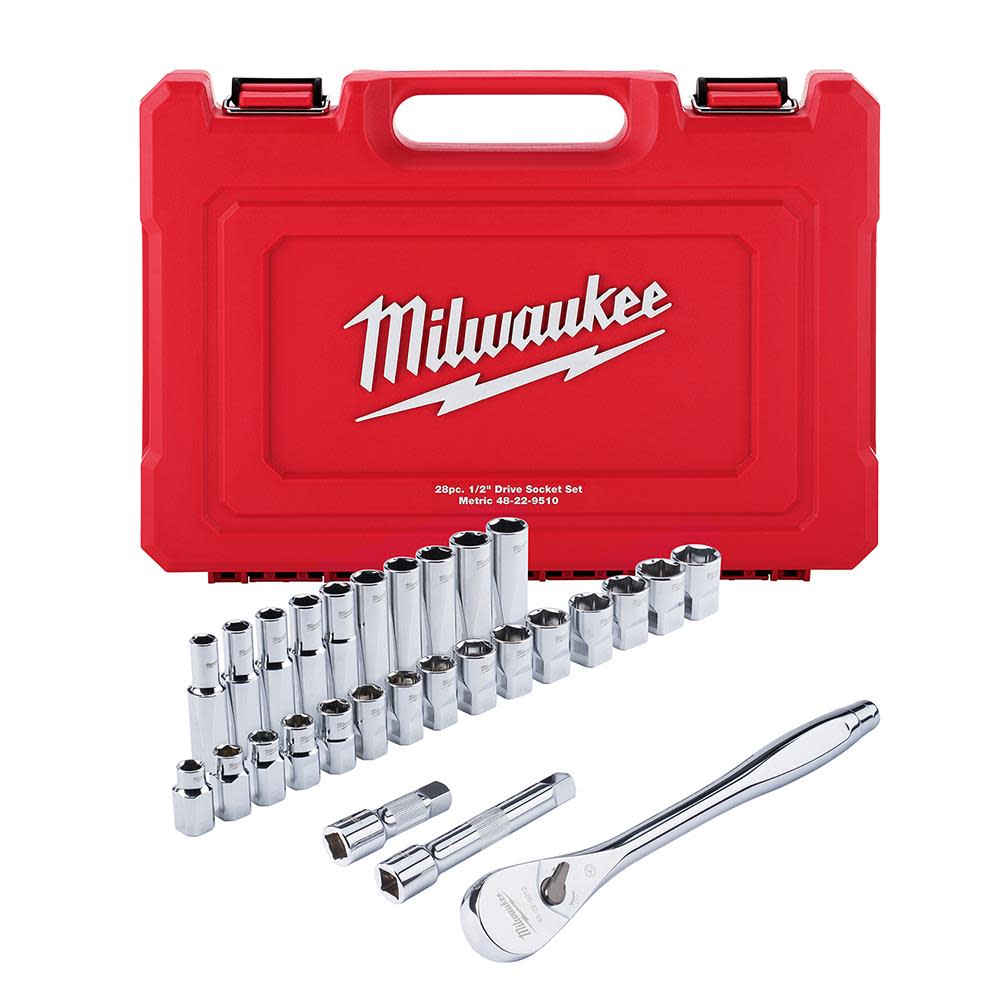 Milwaukee 28 pc. 1/2 in. Socket Wrench Set (Metric) - Ascmtools