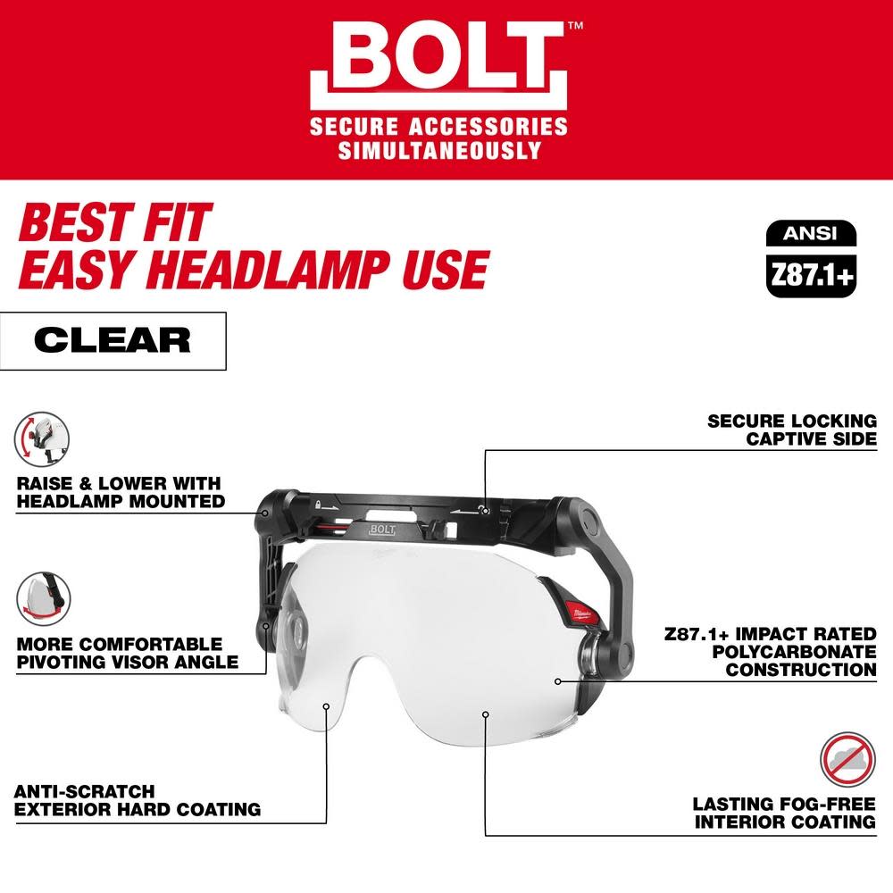 Milwaukee BOLT Eye Visor Clear Dual Coat Lens Compatible with Safety Helmets - Ascmtools