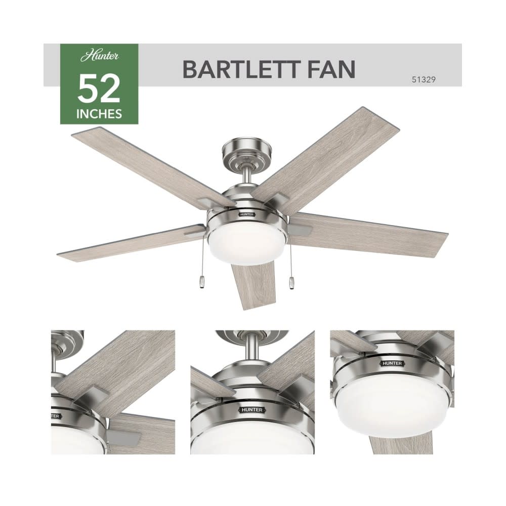 Hunter Fan Barlett Ceiling Fan 52″ Brushed Nickel Light Gray Oak - Ascmtools