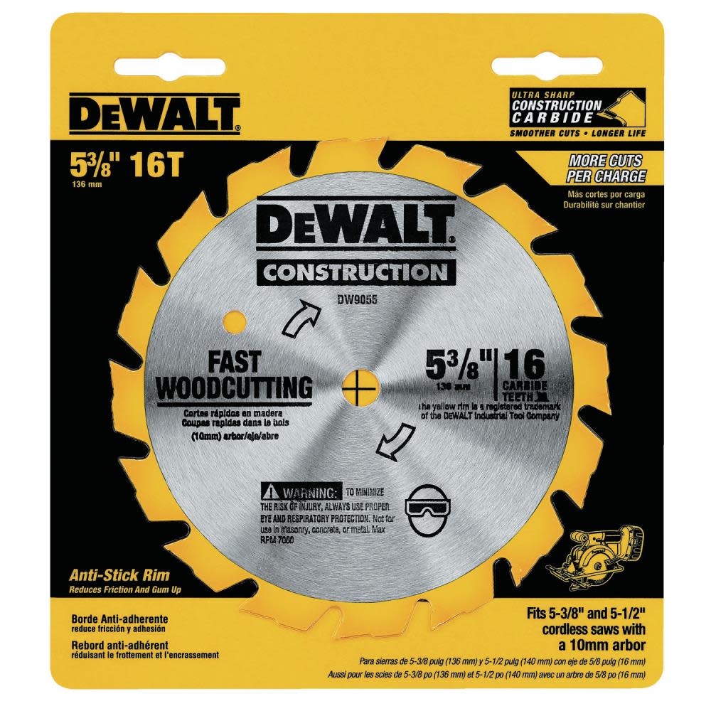 DEWALT 5-3/8-in 16T Carbide Saw Blade (Fast Woodcutting) - Ascmtools