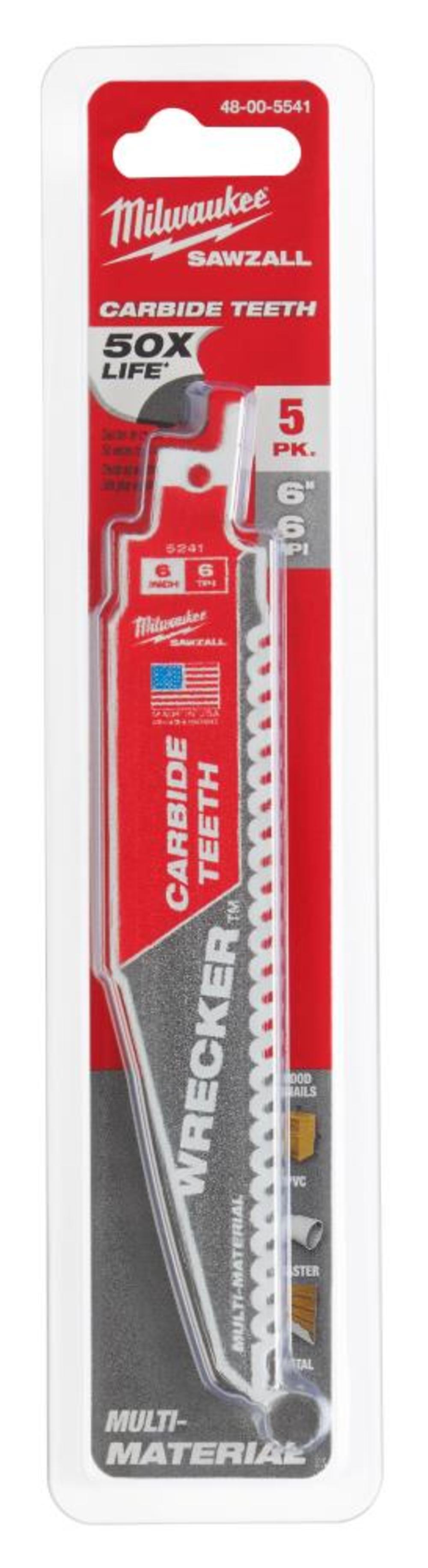Milwaukee 6″ 6 TPI THE WRECKER with Carbide Teeth SAWZALL Blade 5PK - Ascmtools